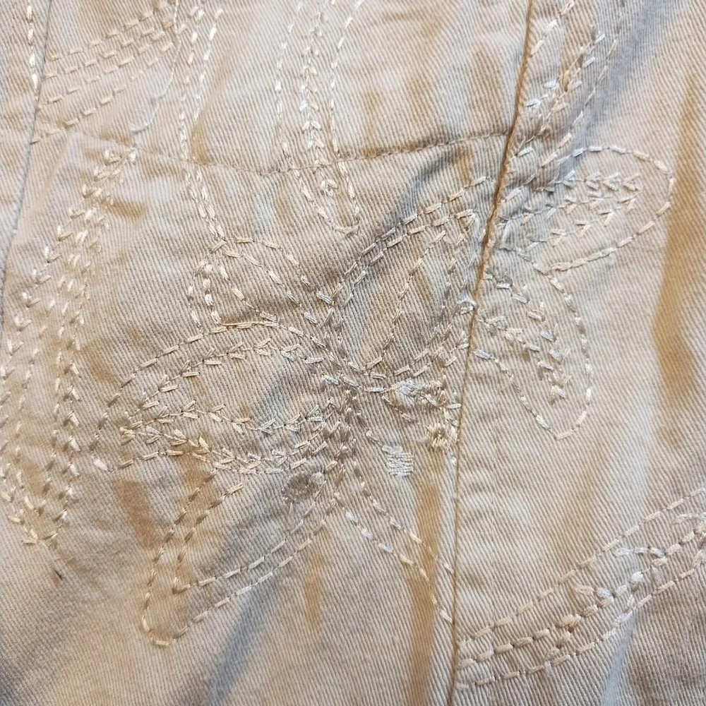 Studio Works Tan Cotton Embroidered Leaf Trucker‎ Jacket Beige Womens 8 Cottage